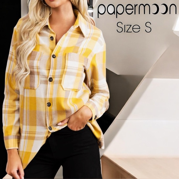 PaperMoon Mustard Flannel Plaid Oversized Button Down Shirt - Picture 15 of 16